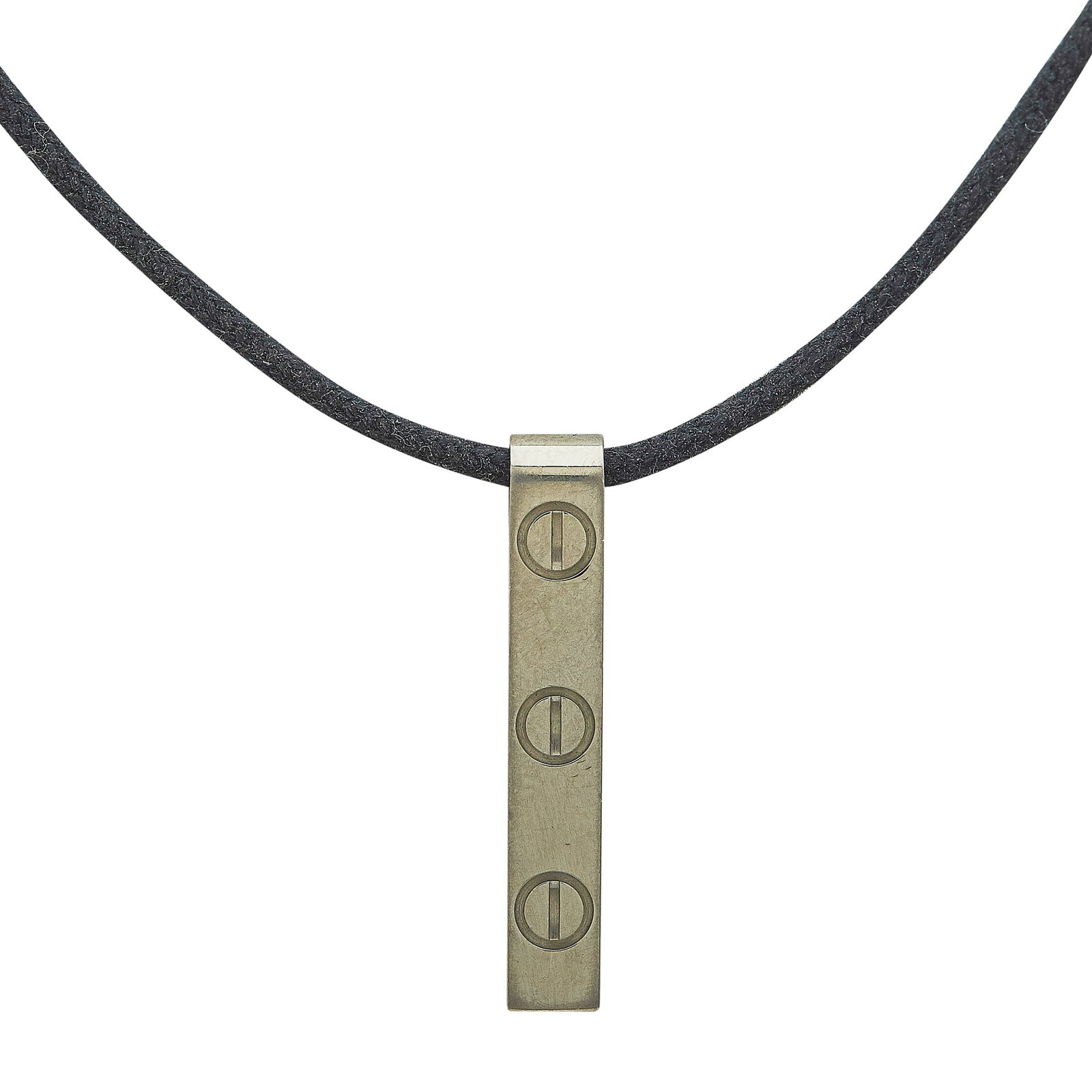 Cartier Love 18K White Gold Pendant Necklace: BRAND: Cartier; COLLECTION: Love; METAL: 18K White Gold; STAMPED: Cartier, 750, numbered, maker's mark, assay marks; CONDITION: Pre-owned, Good; ITEM WEIGHT (GRAMS): 7.4 g; MEASUREMENTS: Pendant appro