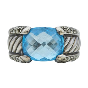 David Yurman Sterling Silver Blue Topaz and Diamond Ring