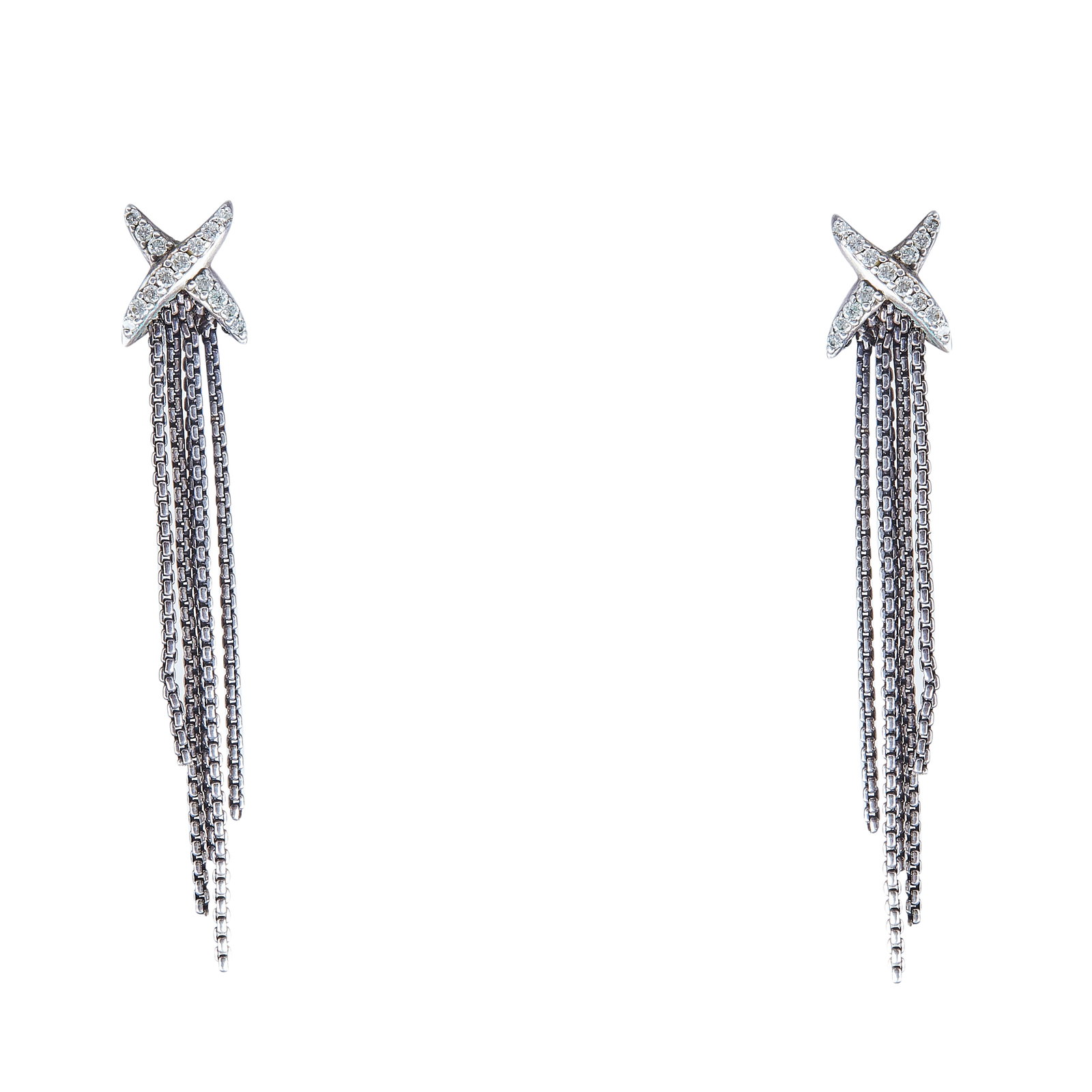 David Yurman Sterling Silver Diamond X Chain Drop Earrings (1 of 3)