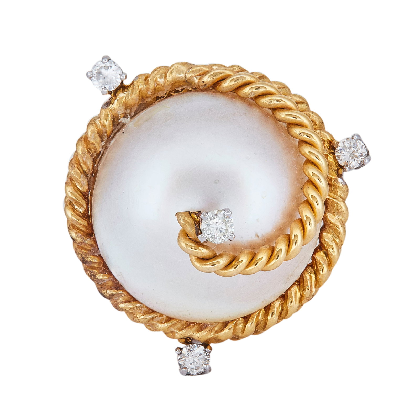 14K Yellow Gold Rope Wrapped Mabe Pearl and Diamond Ring (1 of 3)