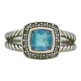 David Yurman Petite Albion Sterling Silver Blue Topaz and Diamond Ring