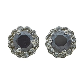 14K White Gold Black and Colorless Diamond Halo Stud Earrings