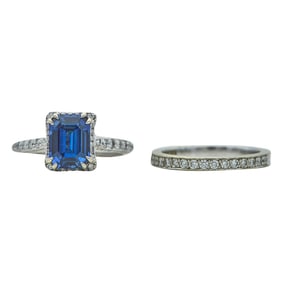 Tacori 18K White Gold Sapphire and Diamond Engagement Ring and Wedding Band Set