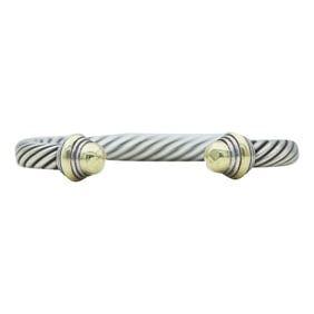 David Yurman Cable Sterling Silver and 14K Yellow Gold Open Cuff Bangle Bracelet