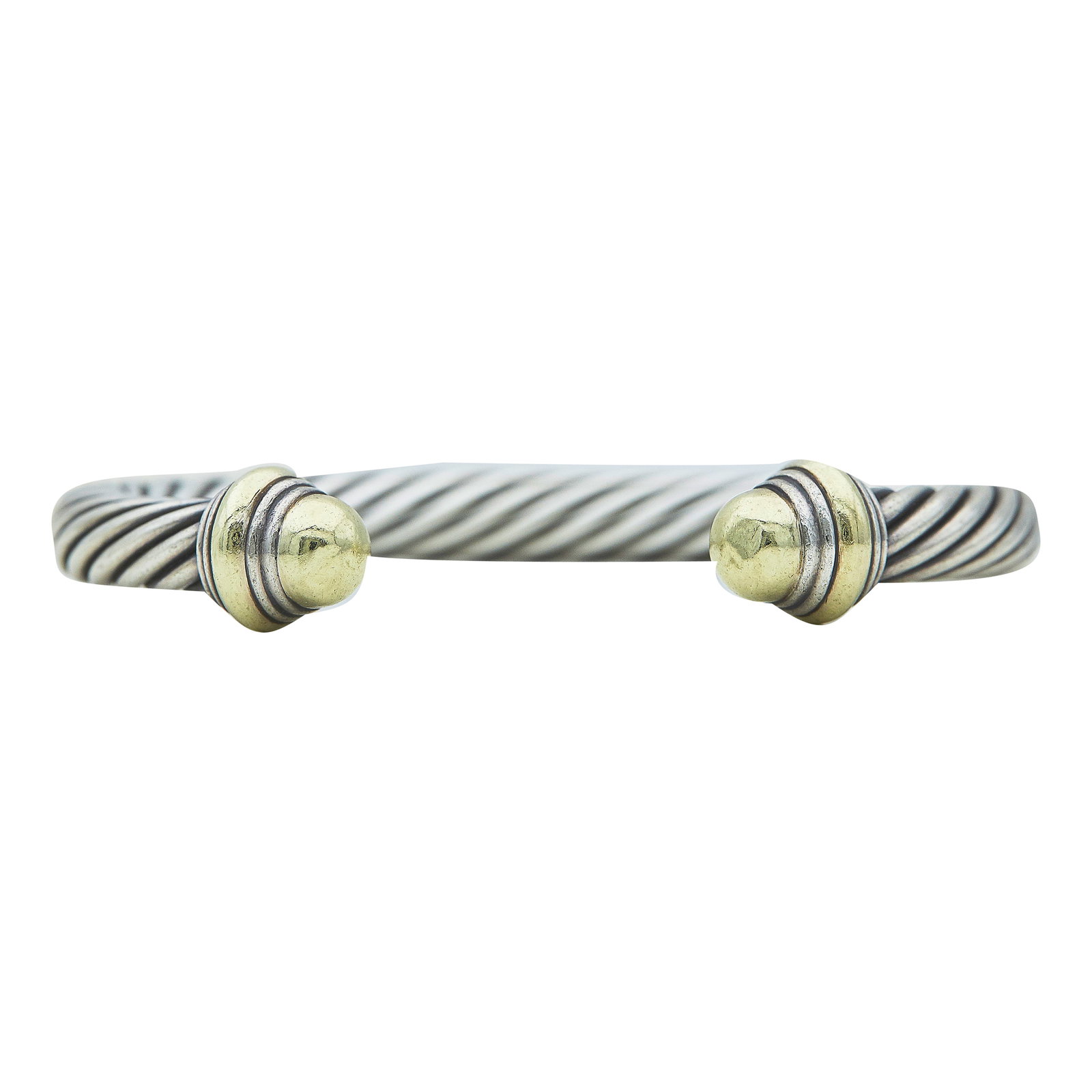 David Yurman Cable Sterling Silver and 14K Yellow Gold Open Cuff Bangle Bracelet (1 of 4)