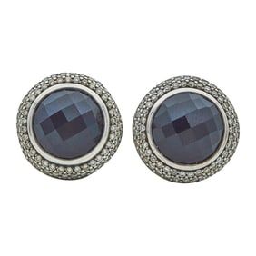 David Yurman Sterling Silver Black Onyx and Diamond Halo Earrings
