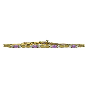Brushed 14K Yellow Gold Pink Sapphire and Diamond Tennis Bracelet