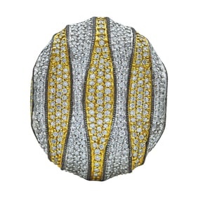 Zen 18K White and Yellow Gold Pavé Diamond Striped Circular Ring