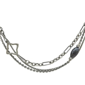 David Yurman Sterling Silver Black Onyx and Diamond Multi Chain Necklace