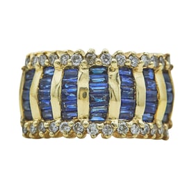 14K Yellow Gold Sapphire and Diamond Band Ring