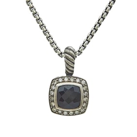 David Yurman Petite Albion Sterling Silver Black Onyx and Diamond Pendant Necklace