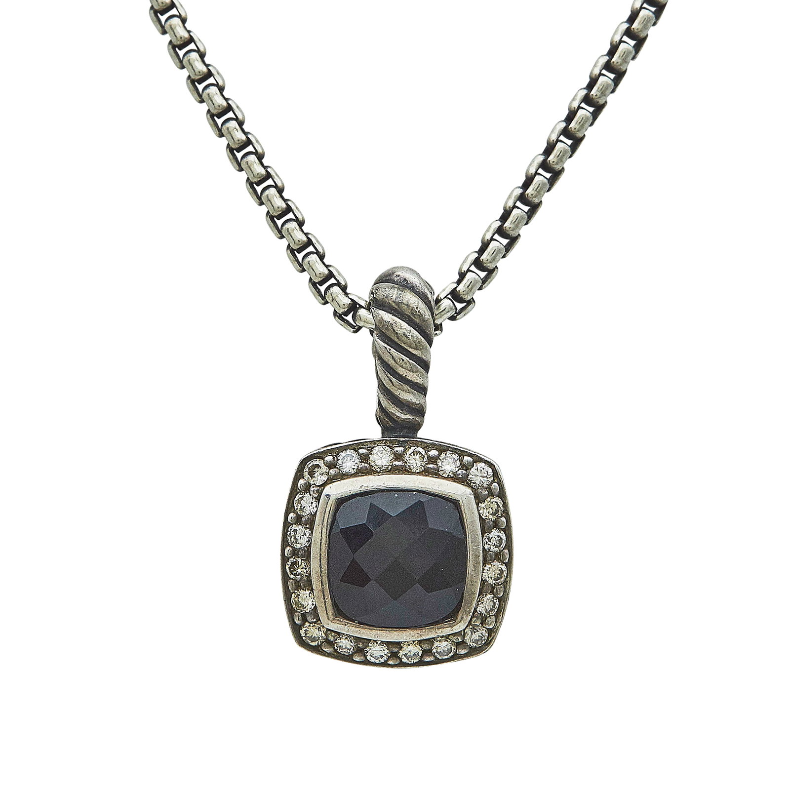 David Yurman Petite Albion Sterling Silver Black Onyx and Diamond Pendant Necklace (1 of 5)