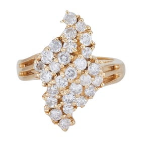 14K Yellow Gold Diamond Navette Cluster Ring