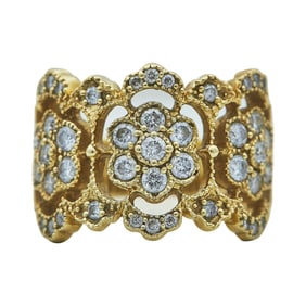 Effy 14K Yellow Gold Diamond Flower Openwork Band Ring