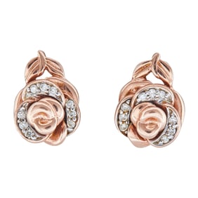 Enchanted Disney Belle Rose 10K Rose Gold Diamond Stud Earrings