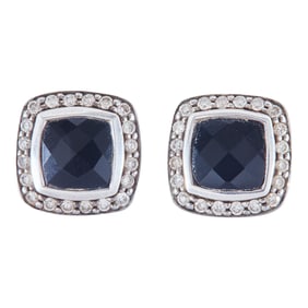 David Yurman Albion Sterling Silver Black Onyx and Diamond Stud Earrings