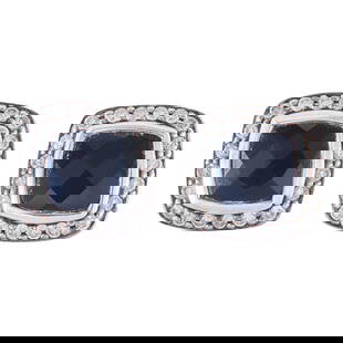 David Yurman Albion Sterling Silver Black Onyx and Diamond Stud Earrings: BRAND: David Yurman; COLLECTION: Albion; METAL: Sterling Silver; APPROXIMATE TOTAL DIAMOND WEIGHT: 0.40 ctw; GEMSTONES: Black Onyx; STAMPED: DY, 925; CONDITION: Pre-owned, Good; ITEM WEIGHT (GRAMS): 6