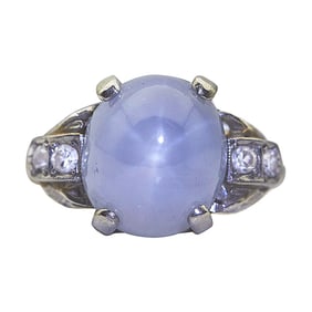 14k White Gold Star Sapphire and Diamond Ring
