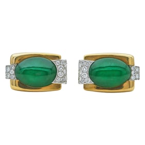18K Yellow Gold Natural Jadeite Jade and Diamond Cufflinks
