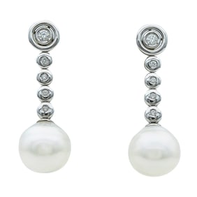 18K White Gold Diamond Stud Earrings with Removable Diamond and Baroque Pearl Drop Jackets