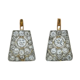 18K Yellow Gold Diamond Mosaic Drop Earrings