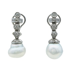 18K White Gold Baroque Pearl and Diamond Drop Earrings