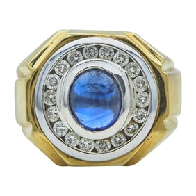 14K Yellow and White Gold Cabochon Sapphire and Diamond Ring