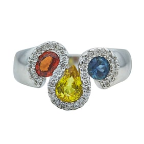 14K White Gold Diamond and Multi-Colored Sapphire Ring