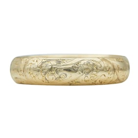 10K Yellow Gold Etched Design Hinged Bangle Bracelet