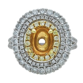 18K White and Yellow Gold Colorless and Yellow Diamond Triple Halo Engagement Ring Setting