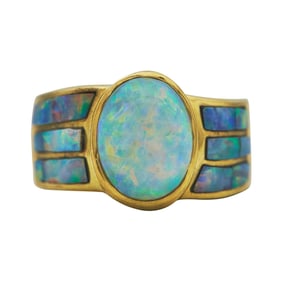 18K Yellow Gold Bezel-Set Opal and Opal Mosaic Ring