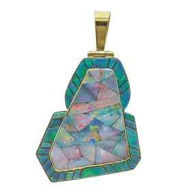 18K Yellow Gold Mosaic Opal Pendant