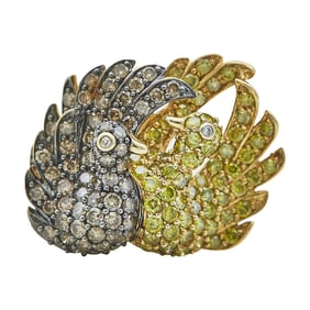 14K Yellow Gold Light Brown and Yellow Diamond Love Birds Ring