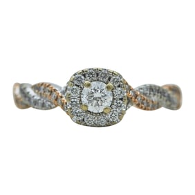 Neil Lane 14K Rose and White Gold Diamond Halo Twisted Band Engagement Ring