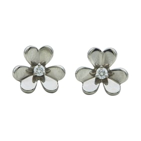 Van Cleef & Arpels Frivole 18K White Gold Diamond Mini Model Stud Earrings