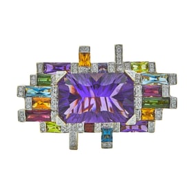 Bellarri 18K Yellow Gold Fantasy-Cut Amethyst, Diamond and Multi Gem-Set Convertible Brooch Pendant