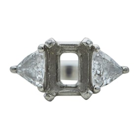 Platinum Diamond Trillion-Cut Side Stone Emerald-Cut Engagement Ring Setting