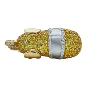 14K Yellow and White Gold Diamond, Black Diamond and Yellow Sapphire Elephant Ring