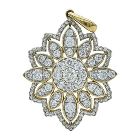 14K Yellow Gold Diamond Floral Pendant Charm