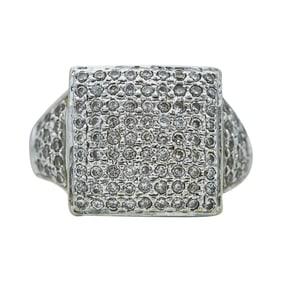 14K White Gold Pavé Diamond Square Ring