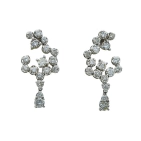 14K White Gold Diamond Cluster Drop Earrings