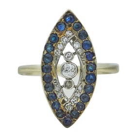 Antique 14K White Gold Sapphire and Diamond Navette Ring