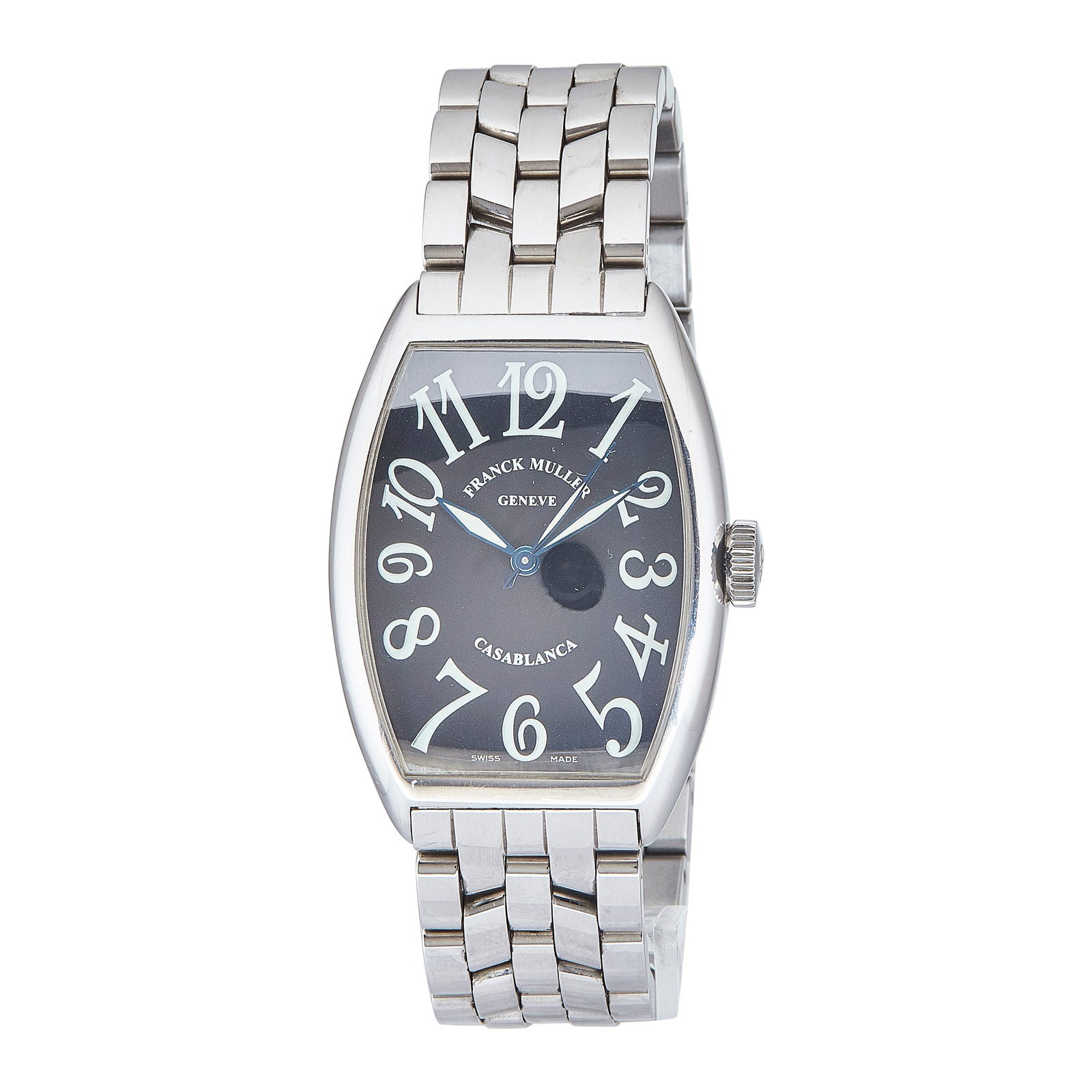 Franck Muller Casablanca Stainless Steel Watch Ref. 5850, circa 2006: BRAND: Franck Muller; STYLE: Casablanca; REF. #: 5850; CONDITION: Pre-owned, Very Good; YEAR: Circa 2006; ADDITIONAL COMMENTS: Scratches throughout case and bracelet; CASE MATERIAL: Stainless Steel; B