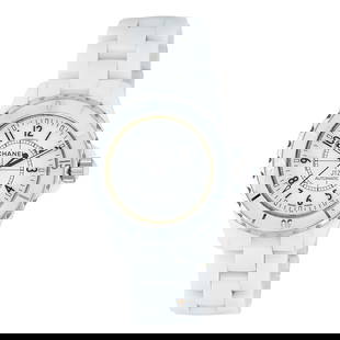 Chanel J12 Ceramic Watch Ref. H2981, circa 2006: BRAND: Chanel; STYLE: J12; REF. #: H2981; CONDITION: Pre-owned, Very Good; YEAR: Circa 2006; ADDITIONAL COMMENTS: Bezel with crack at 45, Indentations and scratches on back of case, Crystal with scrat