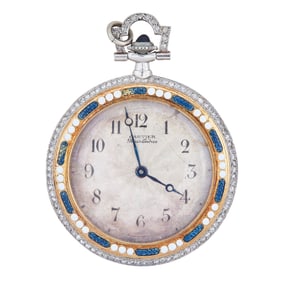 Cartier 18K Yellow Gold and Platinum Diamond and Enamel Pocket Watch, circa  1910