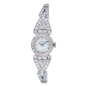 Midcentury Geneva Platinum and 14K White Gold Diamond Watch