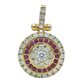 14K Yellow Gold Diamond and Ruby Circle Pendant Charm