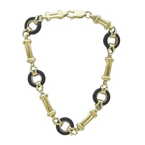 14K Yellow Gold Black Onyx Link Bracelet