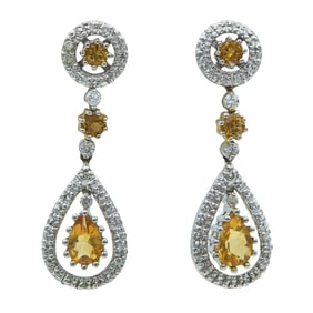 14K White Gold Citrine and Diamond Dangle Drop Earrings