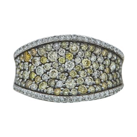 14K White Gold Colorless and Light Yellow Diamond Band Ring
